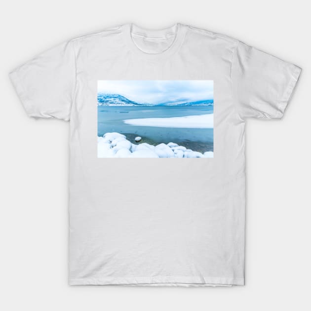 Ice and Snow on Okanagan Lake and Mountains T-Shirt by Amy-K-Mitchell